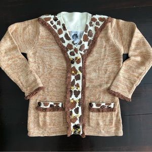 Vintage 1990s Storybook Knits Bedazzled Giraffe Print Cardigan Sweater Sequin S